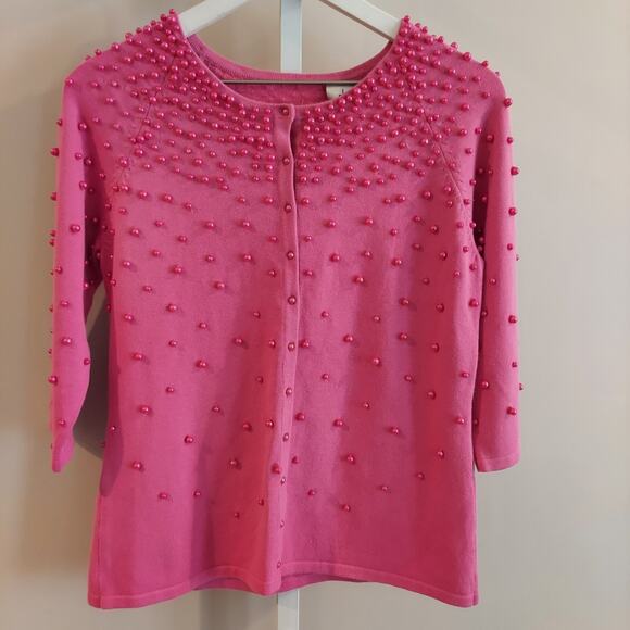 Vintage Pink Beaded Peark Cardigan Button Up Size XS (Flaw) - Picture 1 of 9